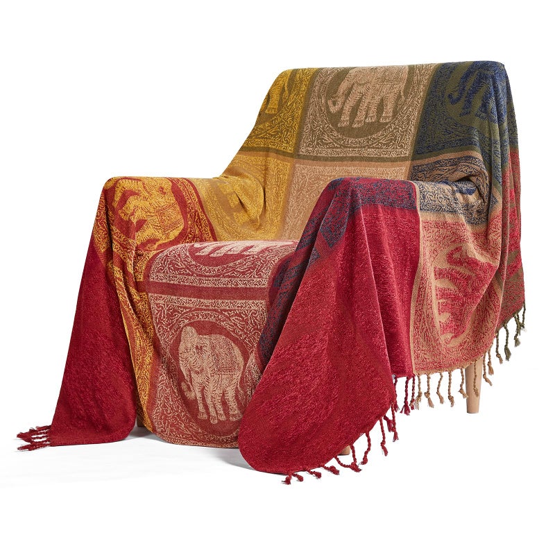 amorus Boho Sofa Cover, Chenille Jacquard Tassels Throw Blankets for Couch Bed, Decorative Sofa Slipcover Protector - Colorful Tribal Pattern (L,86 * 102inch) - Image 4